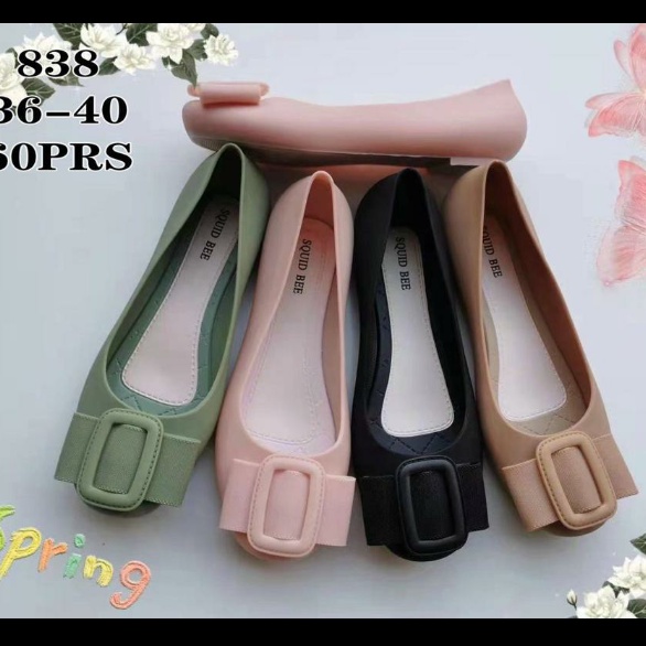Sandal wanita flatshoes jelly karet SQUID BEE ujung bulat pita 838