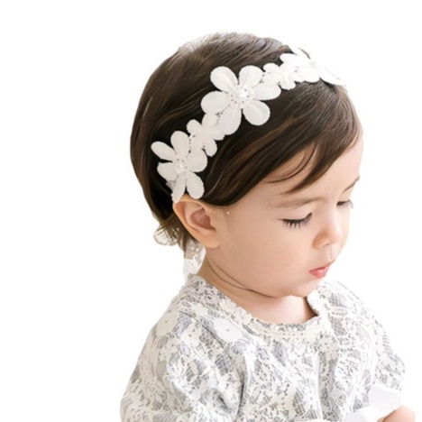 Bandana Bayi Headband Anak Pesta Lace Mutiara