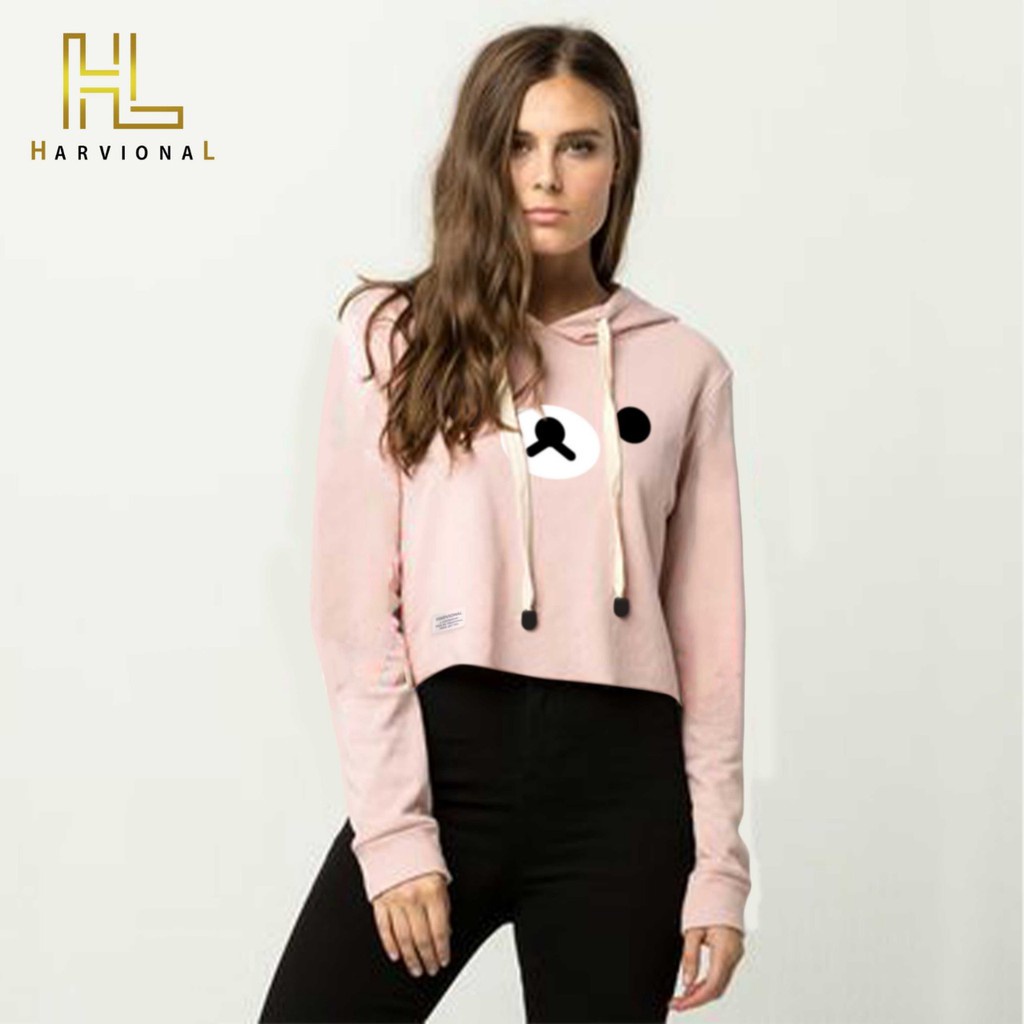 SWEATER CROP HOODIE PANDA BAHAN POLOS TERLARIS