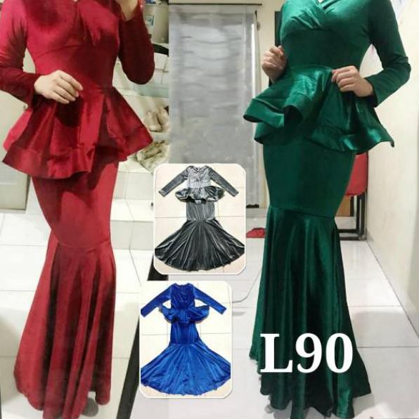 RND 0637 Dress  L90 gaun mermaid duyung bludru dress lengan panjang berhijab fashion dress 690 gamis