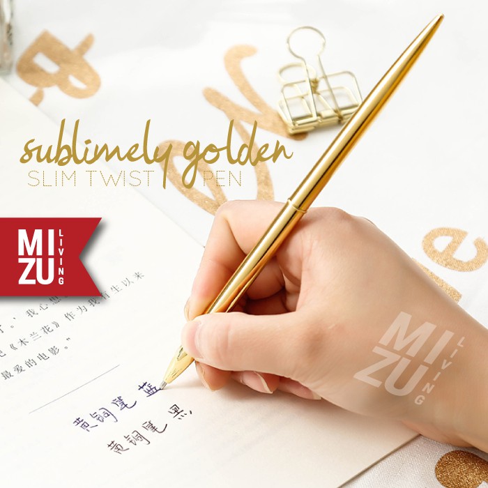 SUBLIMELY GOLDEN SLIM GOLD PEN Twist Refillable Black Ink Tinta Hitam Ballpoint Pena Emas Kurus-1