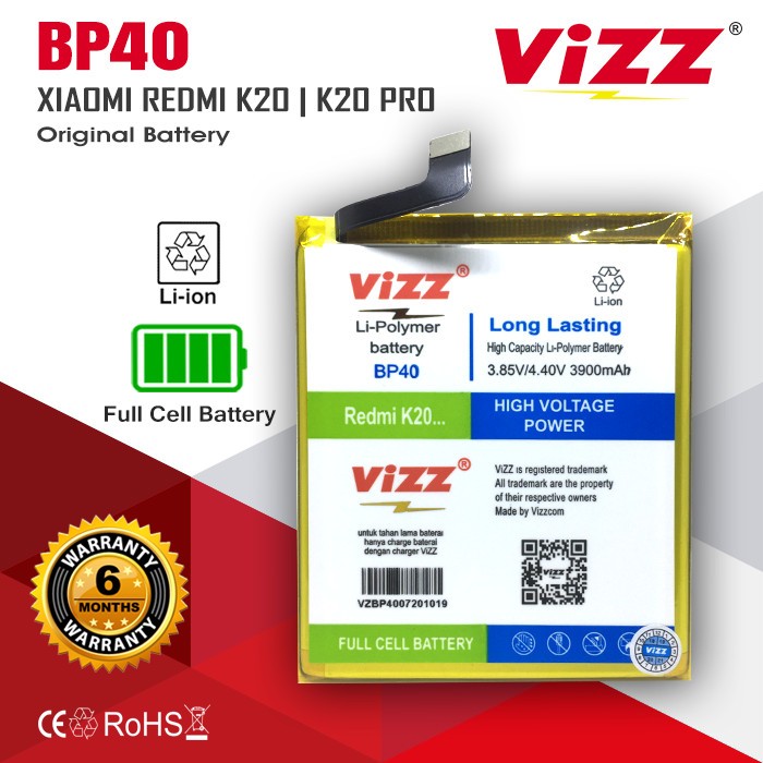 Vizz Baterai Xiaomi BP40 MI 9T PRO | K20 | K20 PRO Original