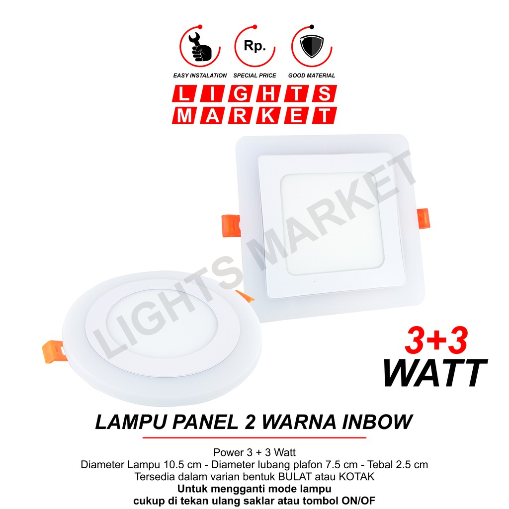 Jual Lampu Downlight LED Panel 2 Warna 3W Putih + 3 Watt Pinggir Biru ...