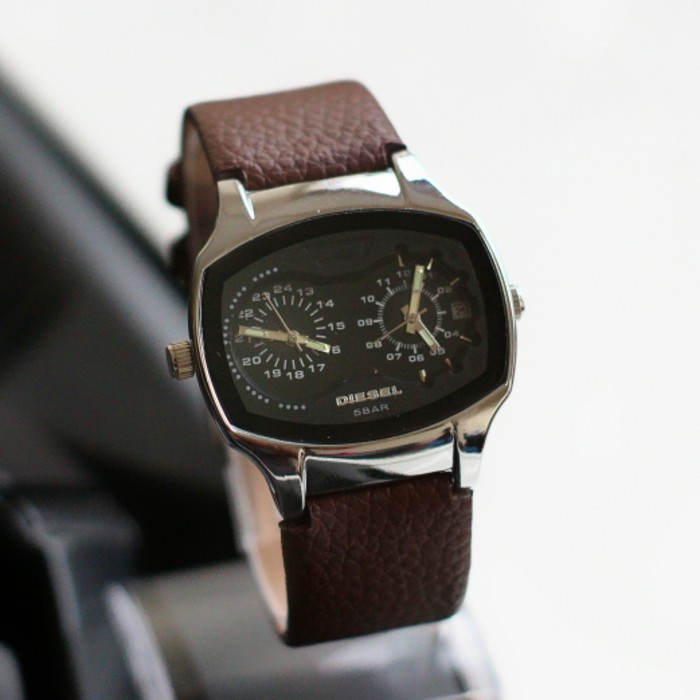 ORI 027 jam tangan pria diesel dual time / jtr 1100 coklat plat hitam