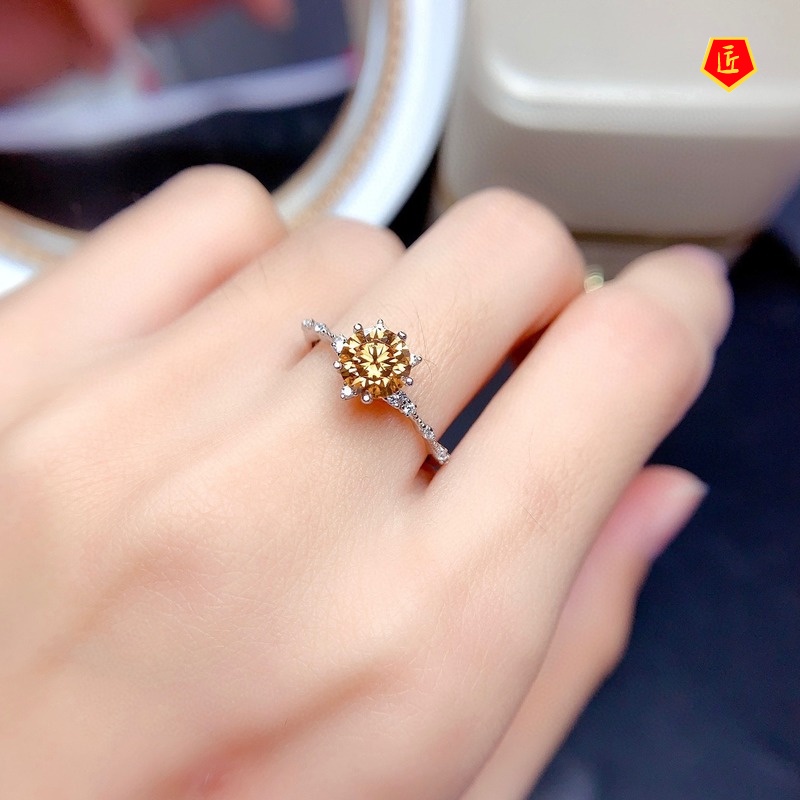 [Ready Stock]Simple Personality Champagne Morganite Snowflake Ring