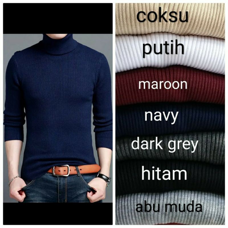 sweater turtleneck-sweater cowok-rajut korea 4 ukuran 9 warna size L.M.XL.XXL