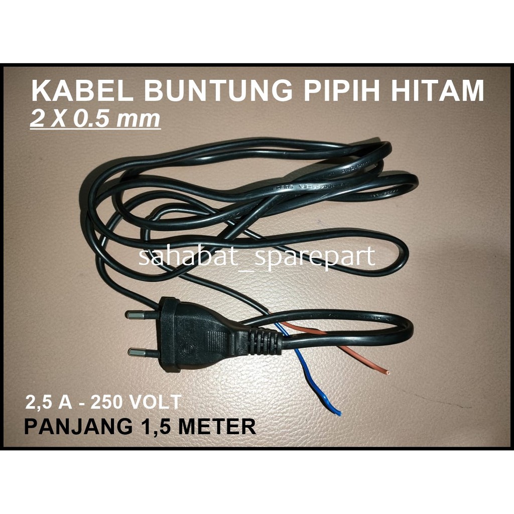 KABEL BUNTUNG PIPIH HITAM 2 X 0.5 MM PANJANG 1,5 METER