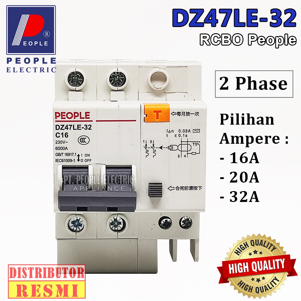 RCBO PEOPLE DZ47LE-32 / RDB5LE-32 2PHASE 16A 20A 32A