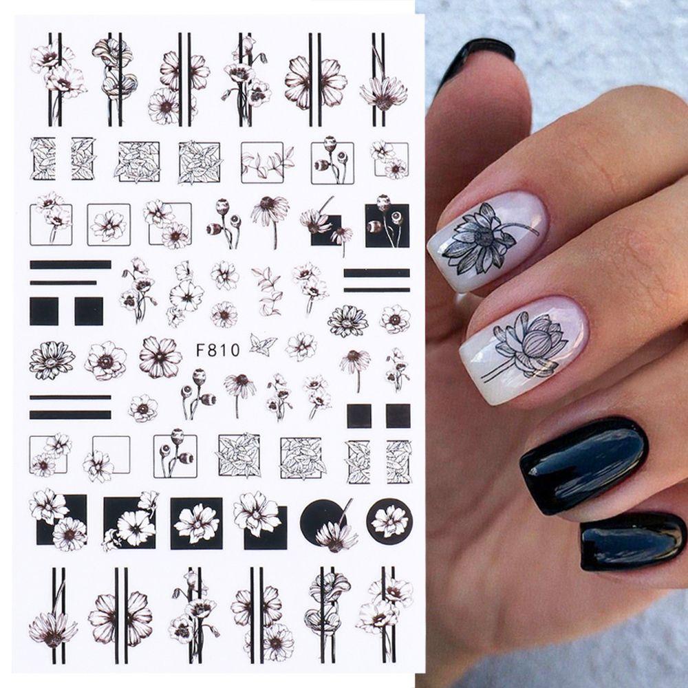 AUGUSTINA Agustina Bunga Nail Art Stiker Elegan Fashion Indah Wanita Perekat Diri Manikur Aksesoris Valentine Angka Abstrak 3D Kuku Decal