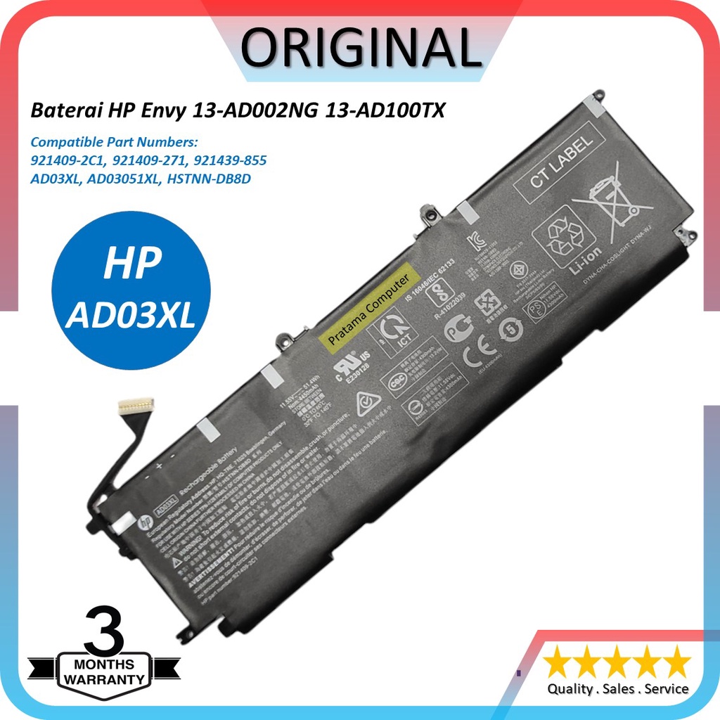 Baterai Original HP Envy 13-AD002NG 13-AD100TX AD03XL HSTNN-DB8D