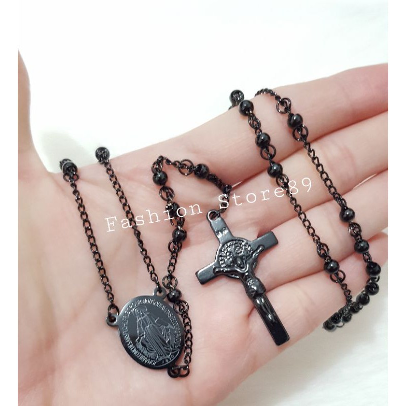 New Kalung Rosario black kalung rosario titanium hitam import Kalung Doa Rosario Bunda Maria Black Titanium Antikarat Impor