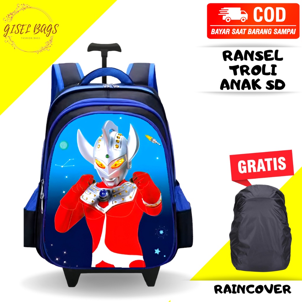 GB Tas ransel anak troli laki laki SD gambar karakter superhero timbul tas troli anak import