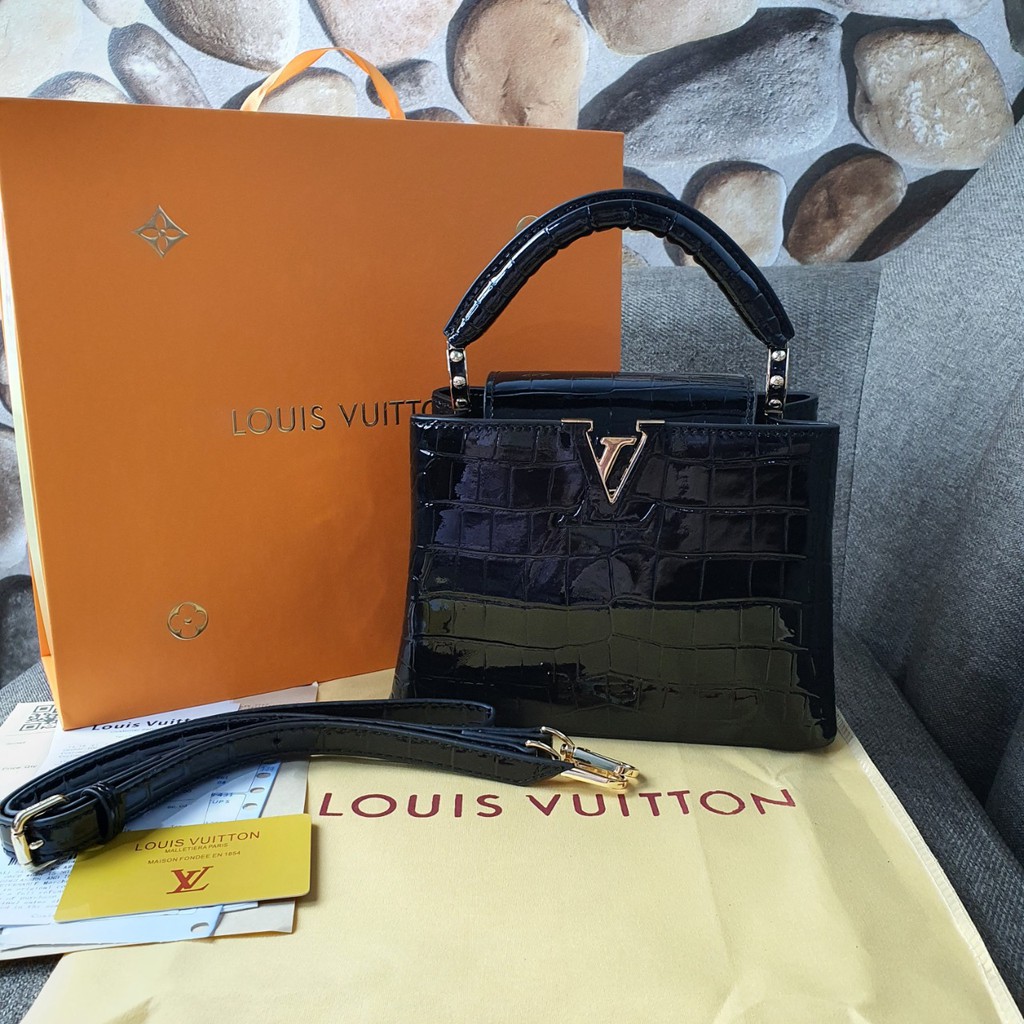 Tas LV Capucines Mini Croco Leather Hitam