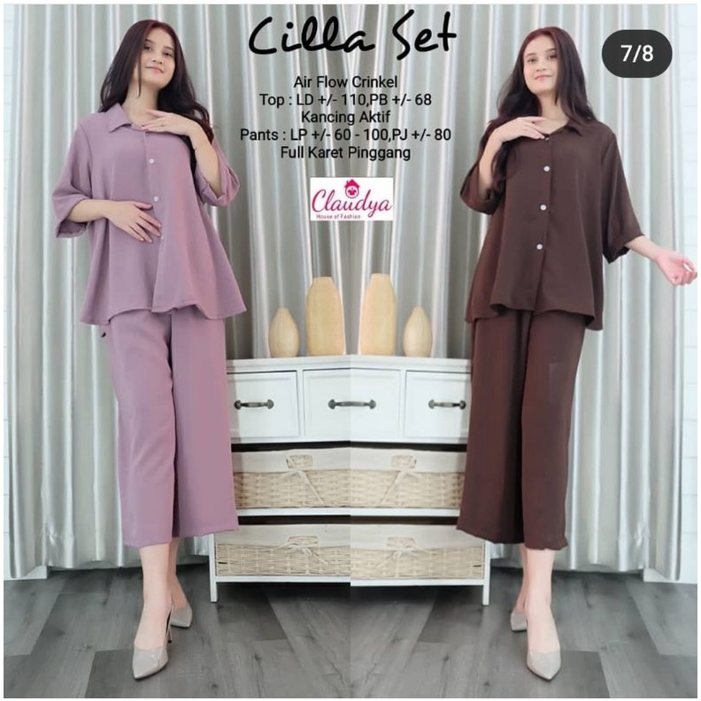 cilla set crinkle setelan kemeja wanita