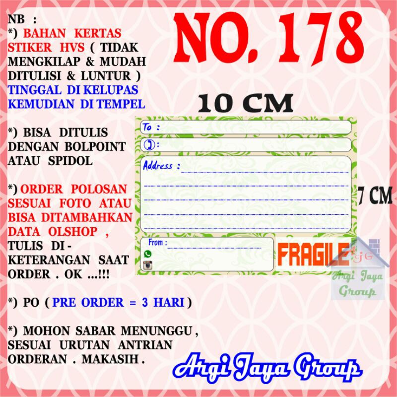 

Stiker HVS - Stiker Pengiriman - Sticker Alamat Olshop Murah Nomer 178-10x7cm