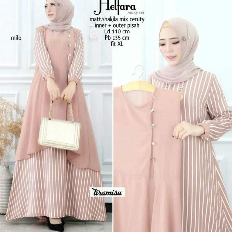 MJW.10Jn22υ | Helfara Maxy Set 2 in 1 Gamis + Outher Busui Friendly Bahan Shakilla IMPORT mix Ceruty