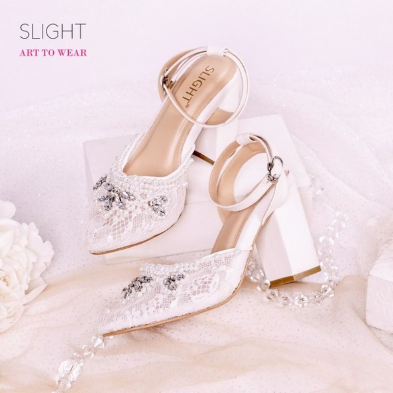 SLIGHT Sepatu Wedding Ankle Strap Adeline Putih 7 cm-0
