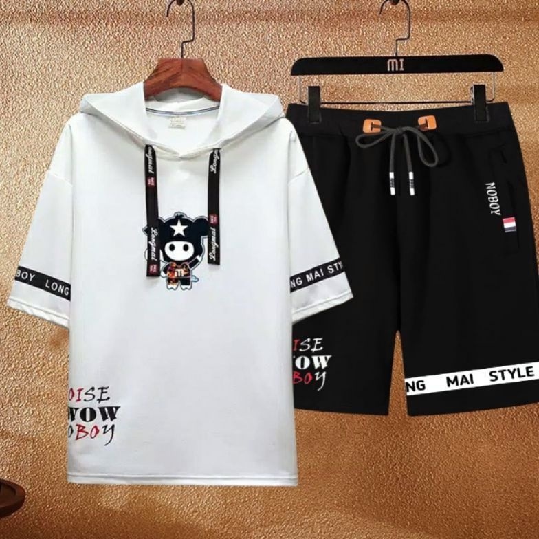 N_S Stelan Pria/Wanita 1Set Distro Baju Hoodie+Celana Pendek MI BOY-V2