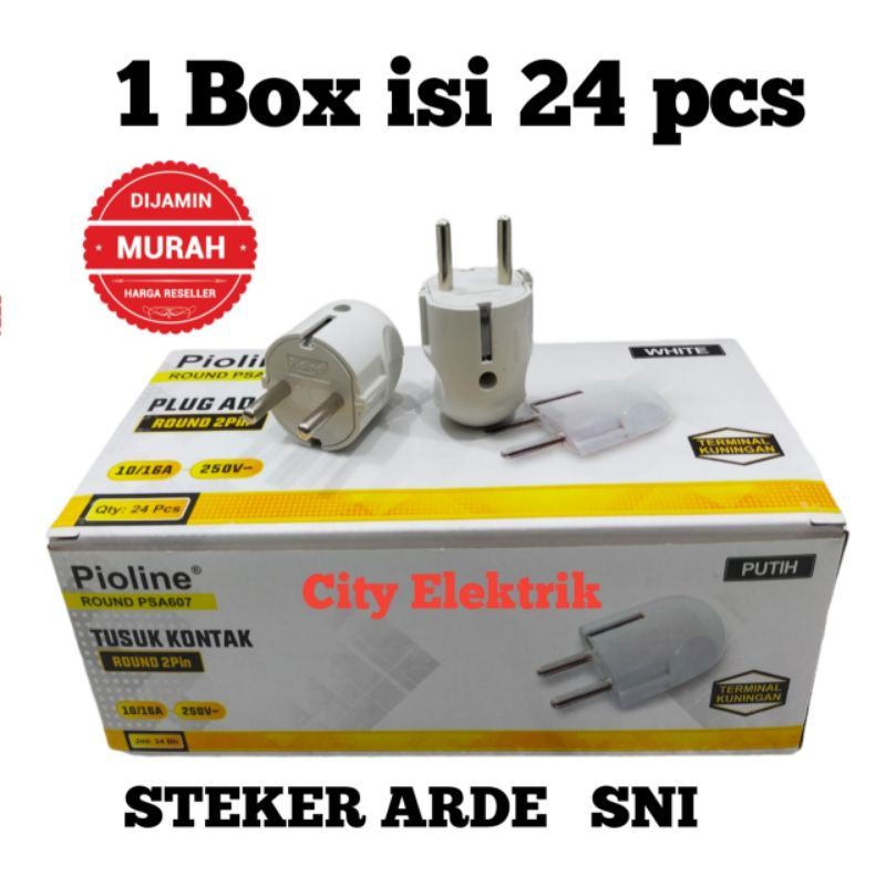 Steker Arde Murah Pioline SNI / Steker Bulat /Colokan Bulat / Tusuk Kontak  ( 1 Pak 24 pcs )