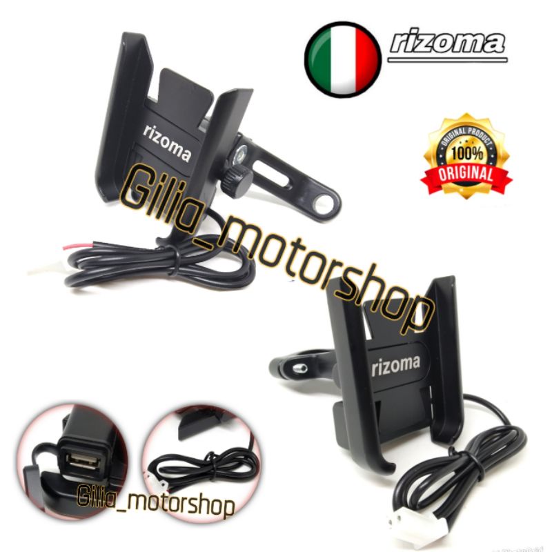 Holder hp Tempat Dudukan Hp Plus USB Rizoma Racing Original Full Besi Universal