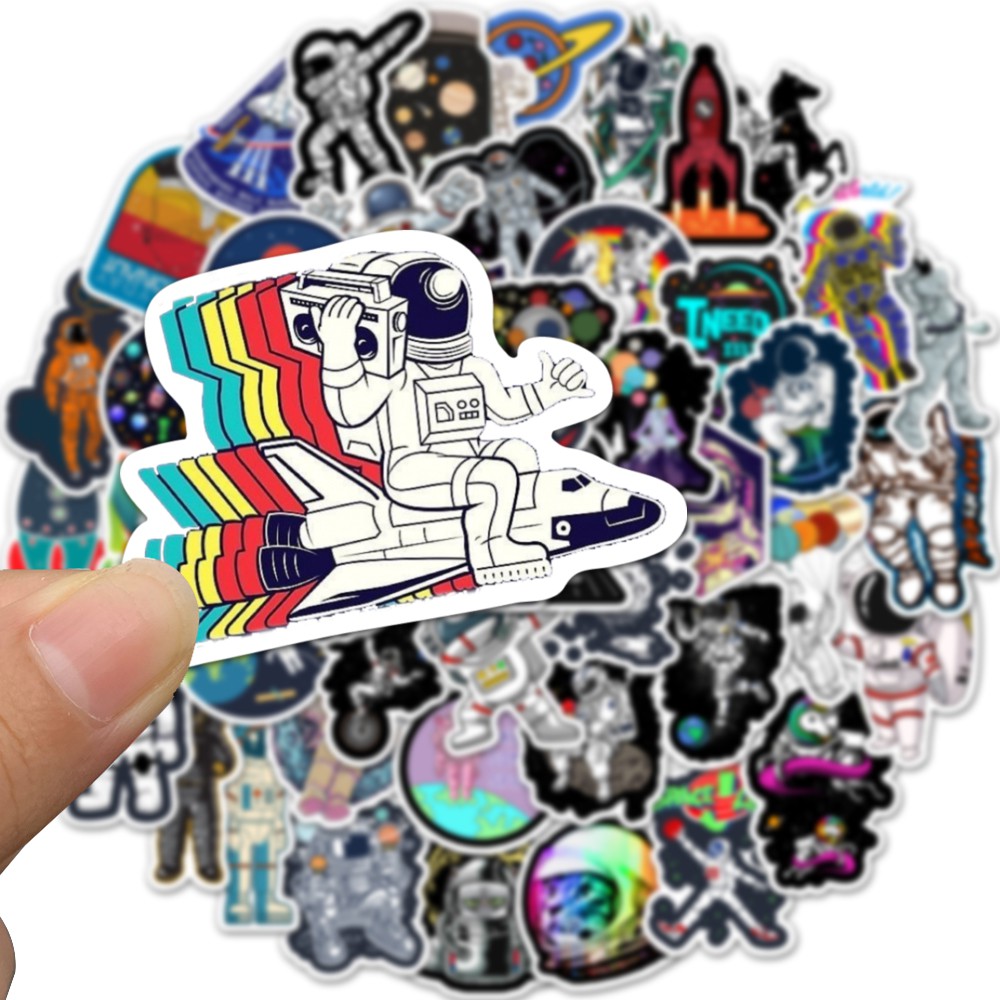 50pcs/set Stiker Motif Kartun Astronot/Alien/Ufo/Roket Luar Angkasa Untuk Laptop/Macbook/Kulkas-3