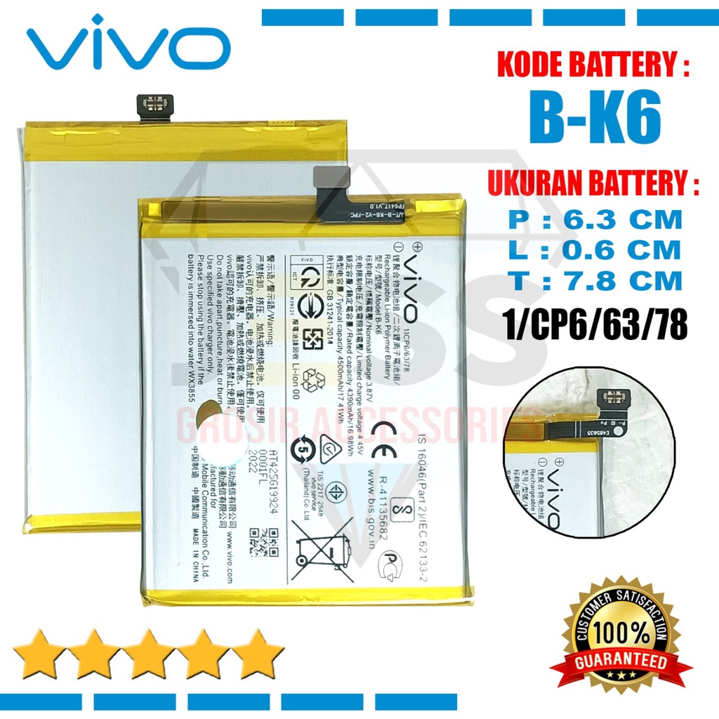 Baterai Batre Original VIVO V17 - Vivo F1302 &amp; V19 - Vivo 1919 Kode Battery B-K6 - BK6