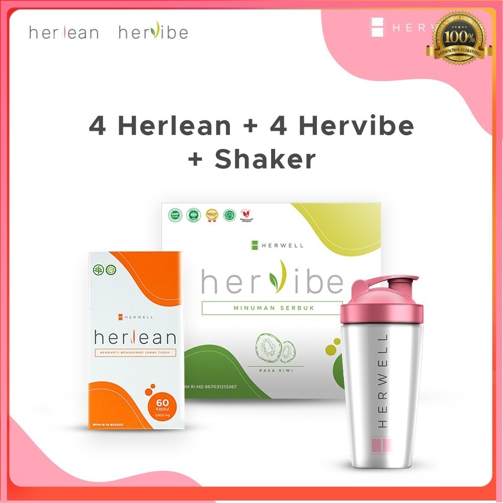 Herlean + Hervibe - Bundling 8 Pcs ( Free Shaker )  Herwel BPOM HALAL ORIGINAL ORI OFFICIAL STORE Herwell ASLI