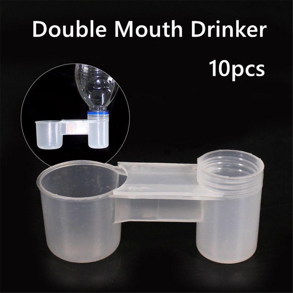 Solighter 10pcs Tempat Makan Burung Gelas Minum Plastik Double-head Drinking Cup Automatic Minum Air Mancur Double Mouth Drinker