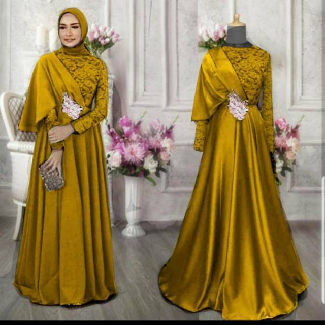 Longdress Gamis Maxi Brukat Selendang Elegant Cantik Muslim Pesta
