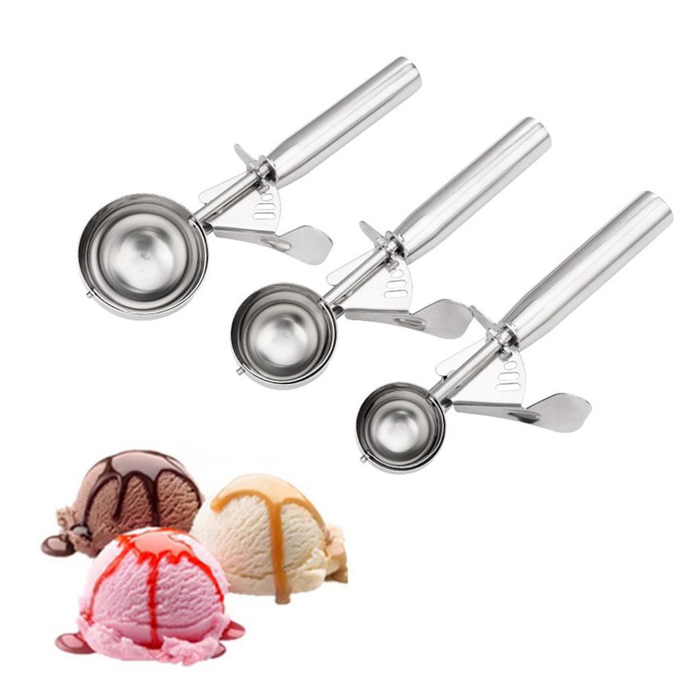 【 ELEGANT 】 Sendok Es Krim304 Stainless Steel Dengan Trigger Cookie Buah Kue Adonan Gadget Dapur