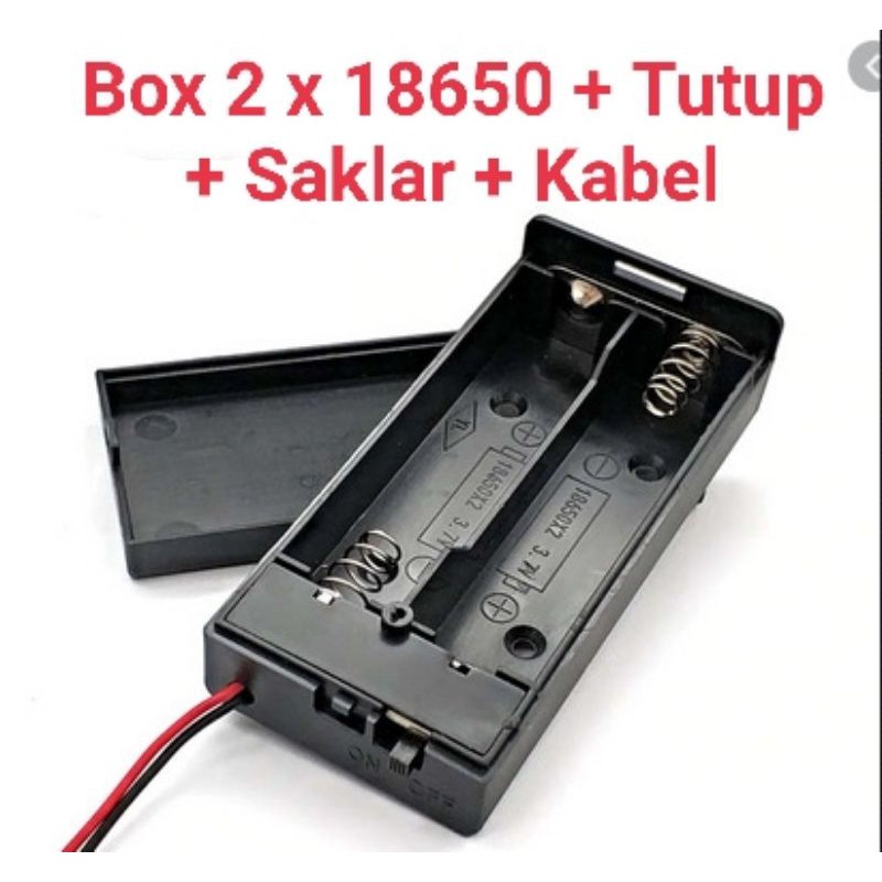 Kotak Baterai 2x 18650 + Tutup + Saklar + Kabel