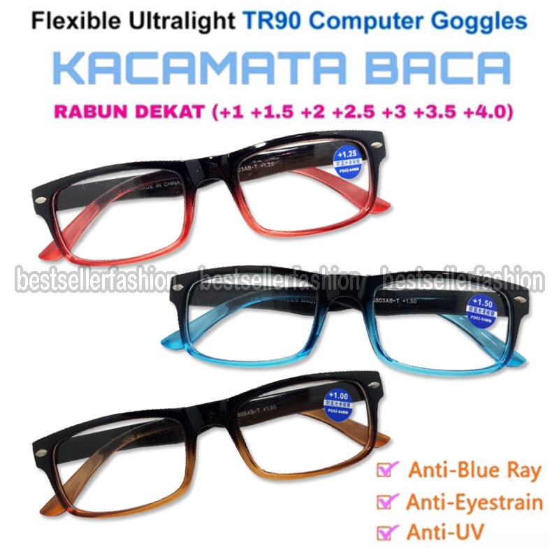 NEW !!!! Kacamata Baca + Plus Anti Radiasi Blueray Bluecut Import Tidak Mudah Pecah Jarak rabun dekat plastik bulat kotak cewek cowok pria