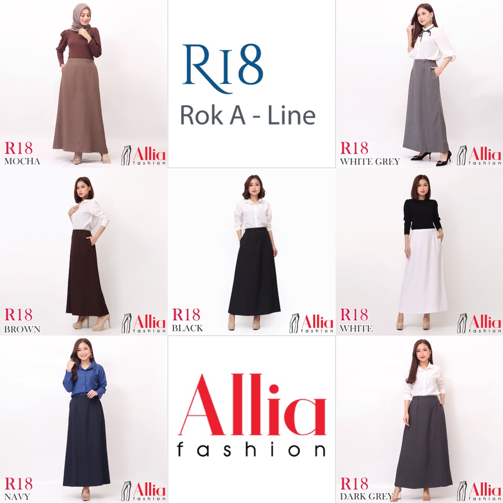 ALLIA Rok A Line - R18 - BROWN M - 7L - Rok A Wanita - Rok Panjang Wanita - Rok kerja wanita