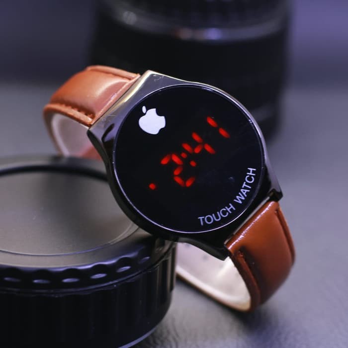 JAM TANGAN TOUCH LED BULAT PLAT HITAM SR02