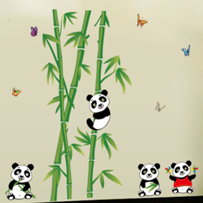 Wall Stiker 60X90 Sticker Dinding Kamar Dekorasi Bamboo Panda Kartun