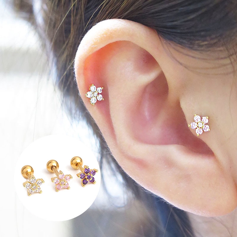 1piece Stainless Steel Flower Pinna Helix Piercing 16G Cartilage Earrings