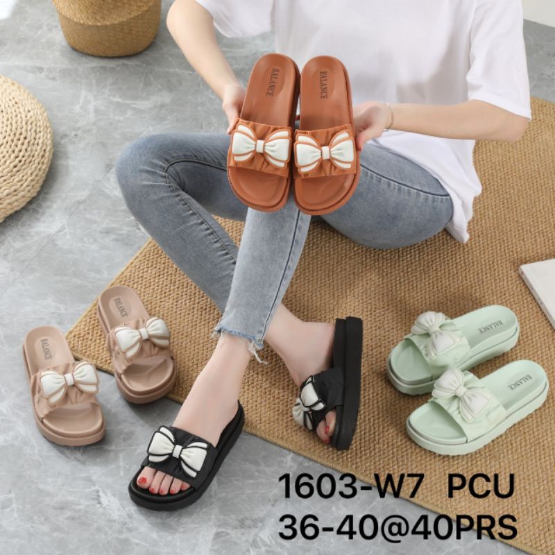 Sandal Selop Wedges Kerut Wanita Pita Cute 1603-W7