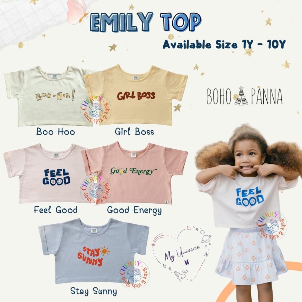 BOHOPANNA Emily Top 1 - 10 Tahun Crop Top Motif Atasan Anak Perempuan Mix And Match Emily CBKS