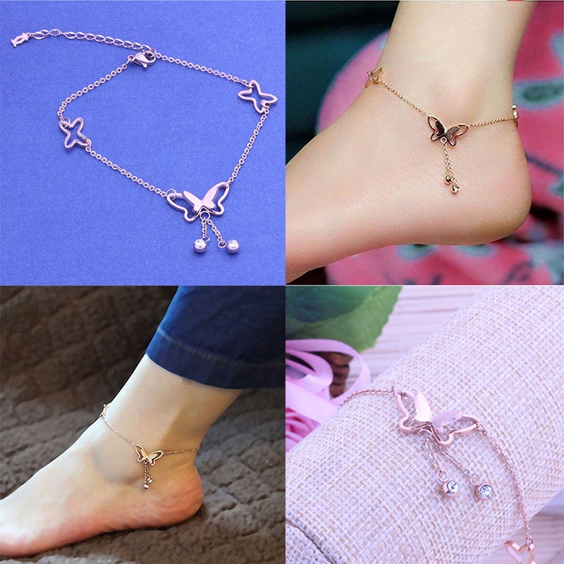 Gelang Kaki Rantai Rose Gold Dengan Hiasan Kupu-Kupu Untuk Wanita Butterfly