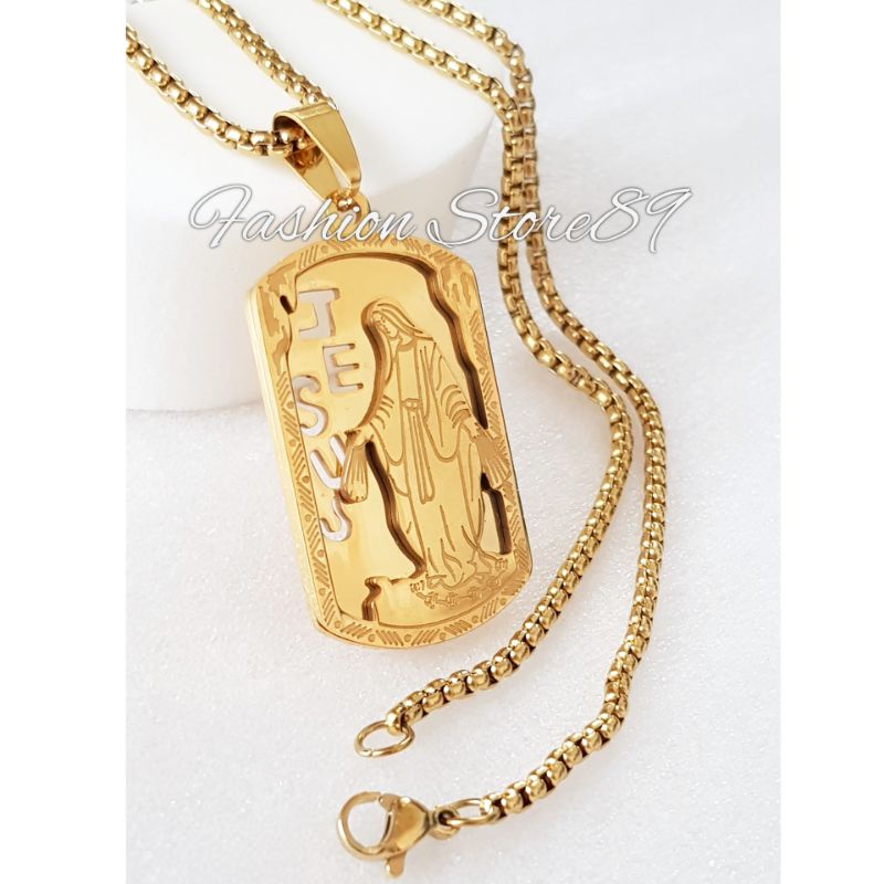 Kalung Titanium Rohani Jesus Bunda Maria Antikarat Impor Bestquality Premium Titanium Gold Fashion Rohani