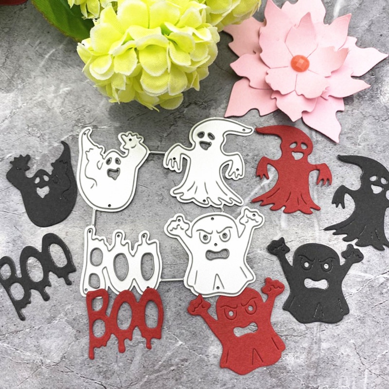 Cetakan Stensil Cutting Dies Motif Hantu Halloween Bahan Metal Untuk Scrapbook / Craft DIY