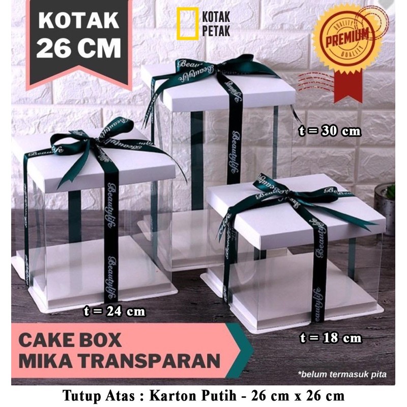 

Kotak Kue Mika Transparant 26 cm x 26 cm PET - tutup atasan karton putih