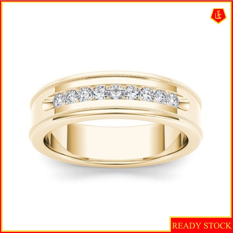 [Ready Stock]14K Golden Bright Single Row Diamond Ring Fashion Simple