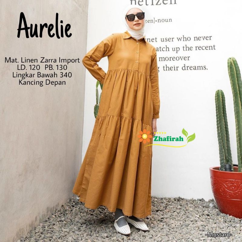 Dress Wanita AURELIE/Bahan linen zara import, kancing aktif