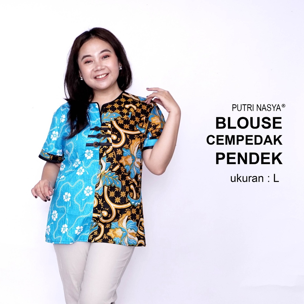 Atasan Batik Big Size Blouse Wanita Jumbo Seragam Batik S-M-L-XL-2L-3L-4L-5L-6L-7L Blus Model Big Kantor Seragam Batik / Atasan Kerja Wanita Modern Bahan Formal Katun / Pakaian Batik Kekinian Jumbo LD 140 Terkini Trendy Terbaru