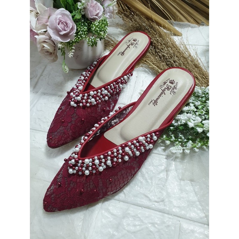 flatshoes kathy merahmaroon tinggi 1cm