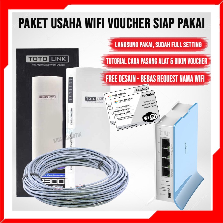 Mikrotik Rb941 + Totolink Cp300 - Paket Usaha Wifi Hotspot Voucher + Billing Siap Pakai