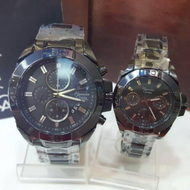 Jam tangan couple alexandre crhistie ac 6224 full black original