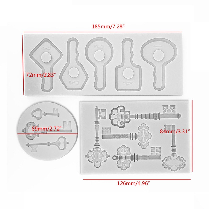 Glitter 3Pcs Key Shape Silicone Mold DIY Cupcake Cake Mold Earrings Resin Casting Molds