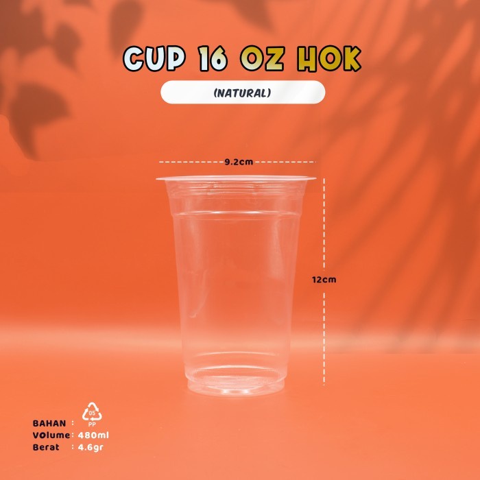 Gelas Cup Plastik 16 OZ HOK - Cup Bening Polos - Cup Minum - Bahan PP